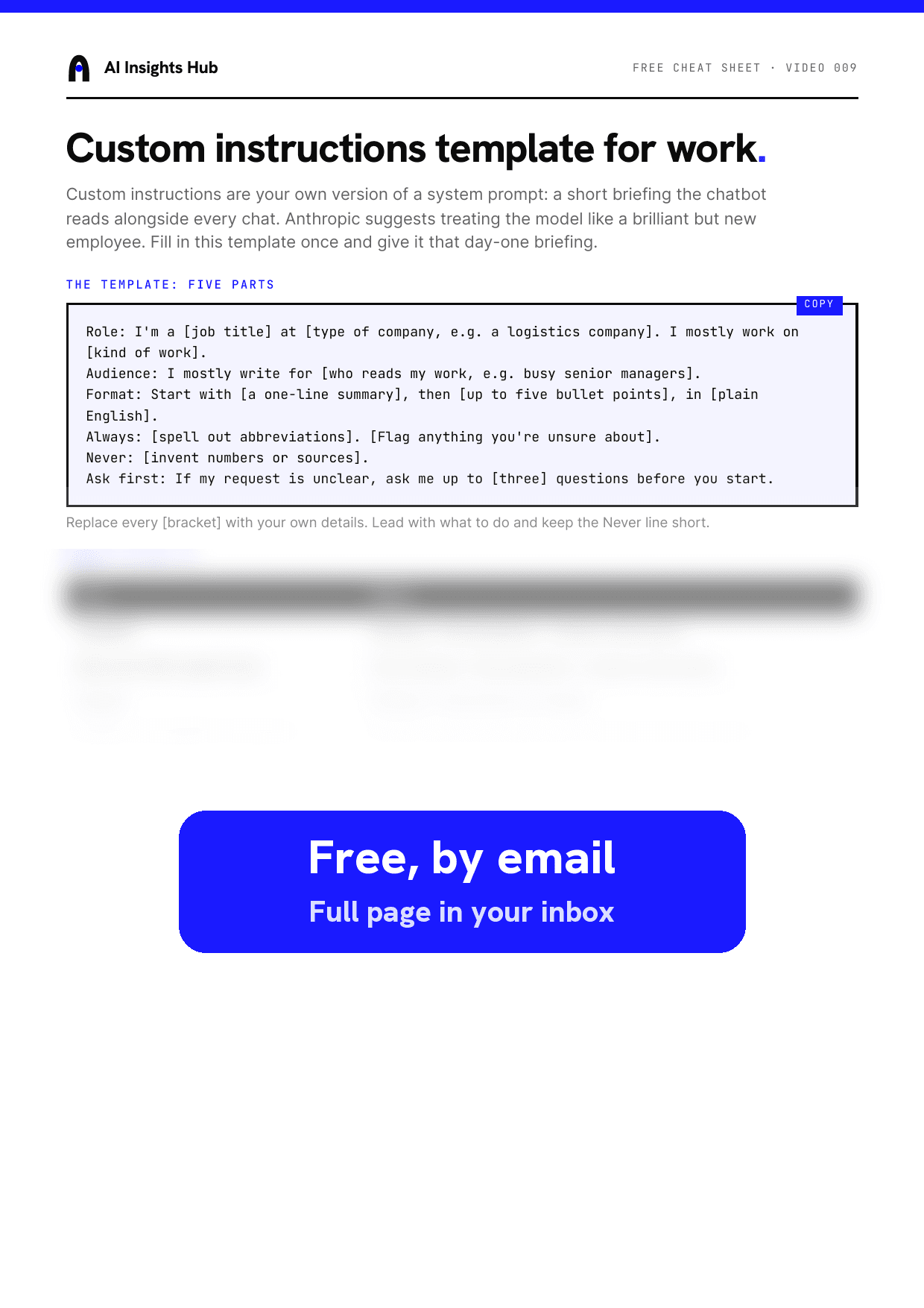Custom instructions template for work: cover